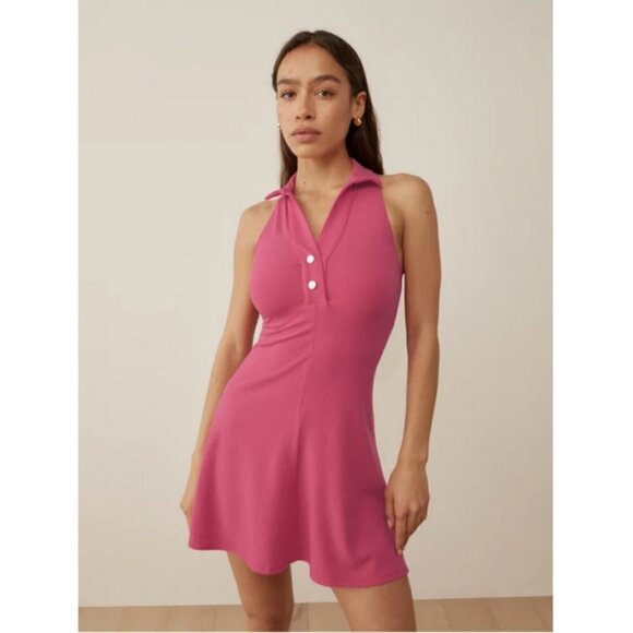💕REFORMATION💕 Pete Dress ~ Snapdragon Pink Ribbed Medium M NWT - Picture 3 of 14